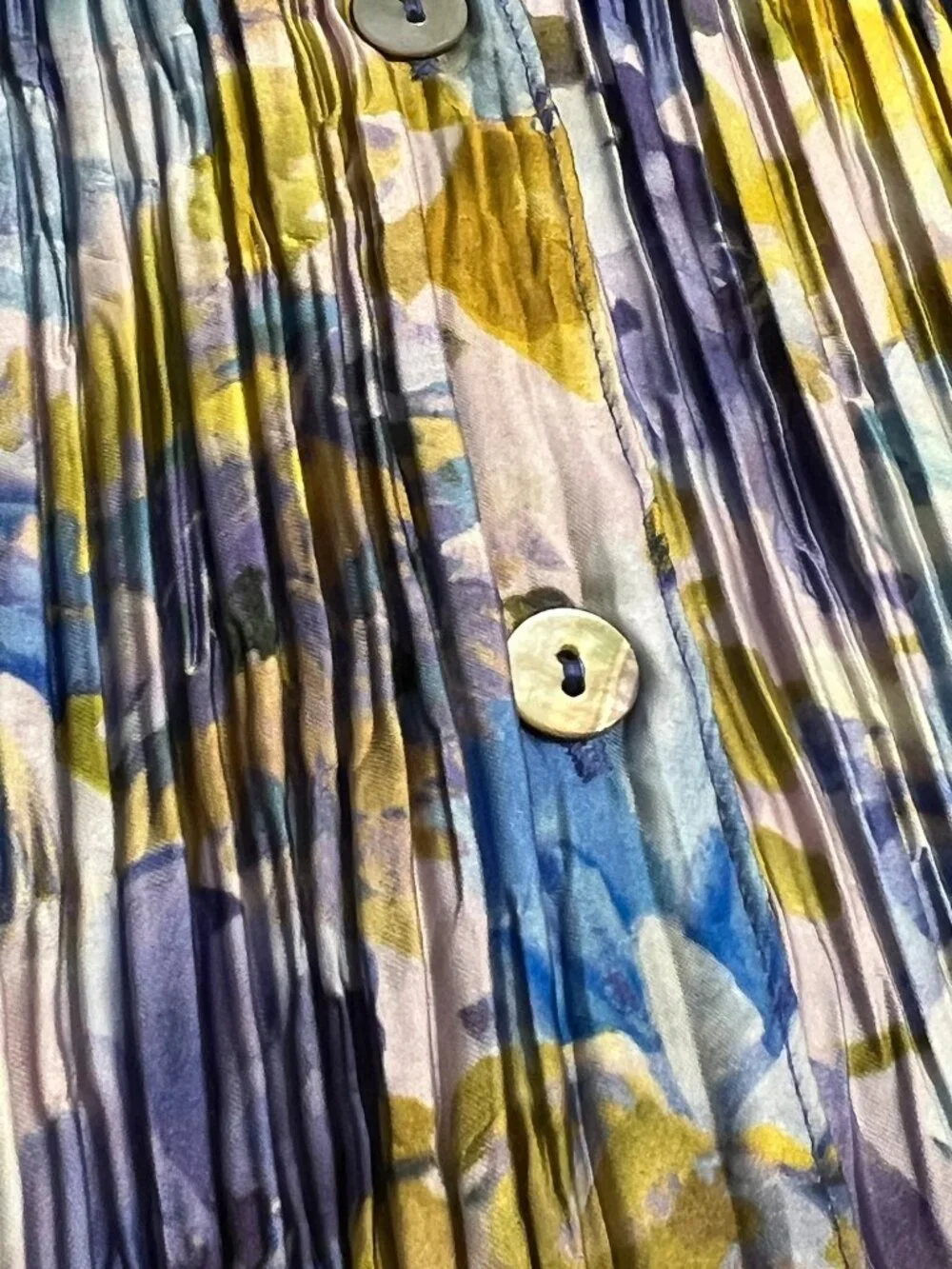 MNG Mango Blue Floral Pleated Long Sleeve Blouse Size 8 Y2K Fairy Italian Fabric